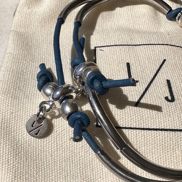Lizzy James, Aurora Silver and Blue Leather Adjustable Dual Bracelets, BoHo - Picture 6 of 6